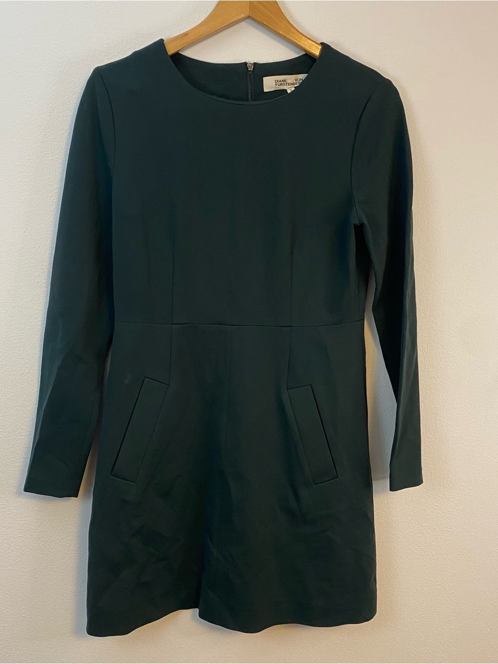 Diane Von Furstenberg Green Capreena Hunter Long Sleeve Midi Dress Size 6